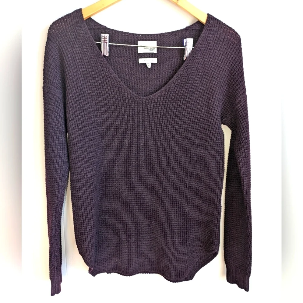Aritzia Wilfred Free Wolter Plum Purple 100% Wool Waffle Knit V-Neck Sweater XXS